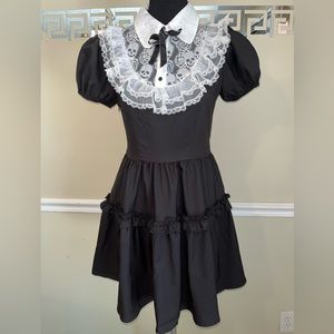 Black and White Contrast Ruffle Collar Dress